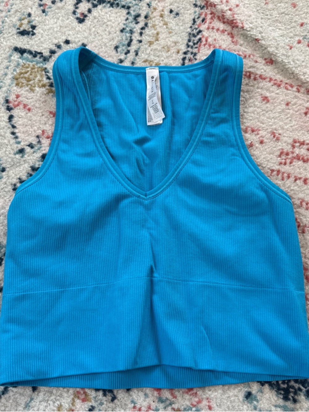 Athleta Ribbed V-Neck Cropped Tank - Teal Blue